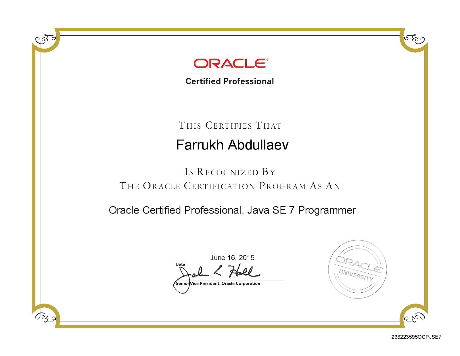 OCPJP SE7 Certificate
